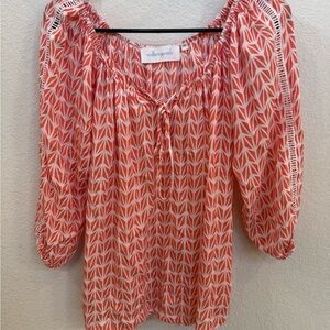 Coral Print Peasant Blouse